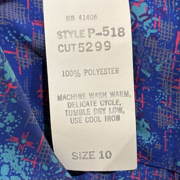 Vintage Willi Size M Blue Belted Midi Dress Brooch USA Secretary - Picture 8 of 10